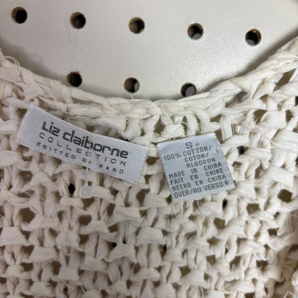 Vintage Liz Claiborne Hand-Knit Vest Neutral 90s Boho Women’s S - Picture 4 of 6